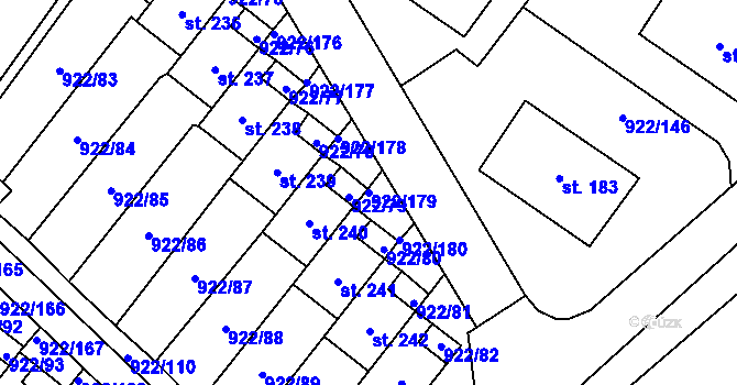 Parcela st. 922/179 v KÚ Libčeves, Katastrální mapa