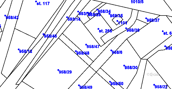 Parcela st. 958/47 v KÚ Libčeves, Katastrální mapa