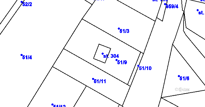 Parcela st. 304 v KÚ Libčeves, Katastrální mapa