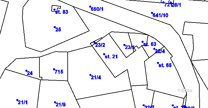 Parcela st. 21 v KÚ Řisuty u Libčevsi, Katastrální mapa