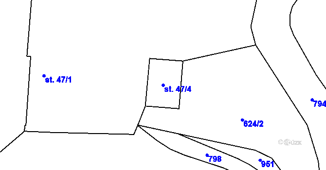 Parcela st. 47/4 v KÚ Řisuty u Libčevsi, Katastrální mapa