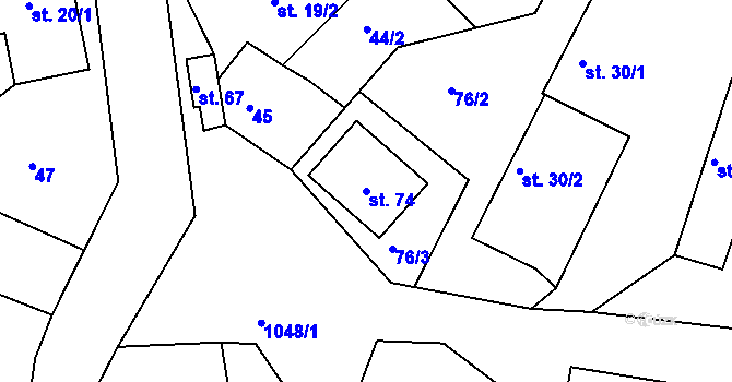 Parcela st. 74 v KÚ Libčice, Katastrální mapa