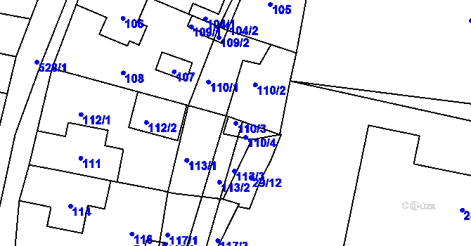 Parcela st. 110/3 v KÚ Chýnov, Katastrální mapa