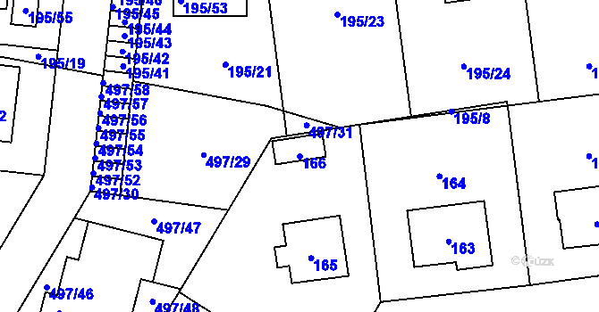 Parcela st. 166 v KÚ Chýnov, Katastrální mapa