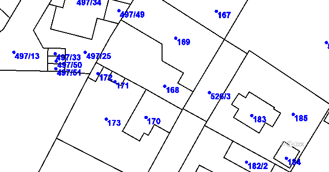 Parcela st. 168 v KÚ Chýnov, Katastrální mapa