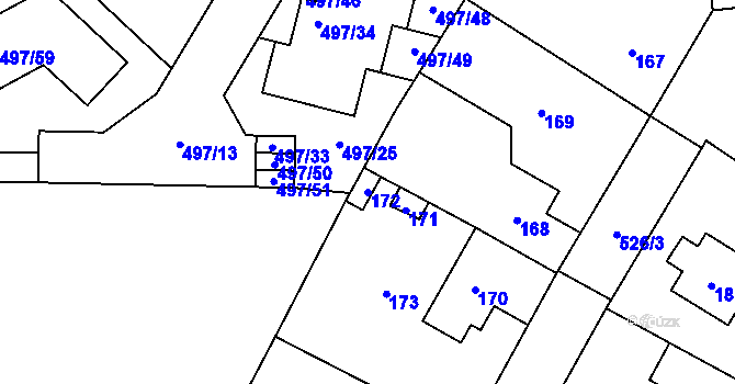 Parcela st. 172 v KÚ Chýnov, Katastrální mapa