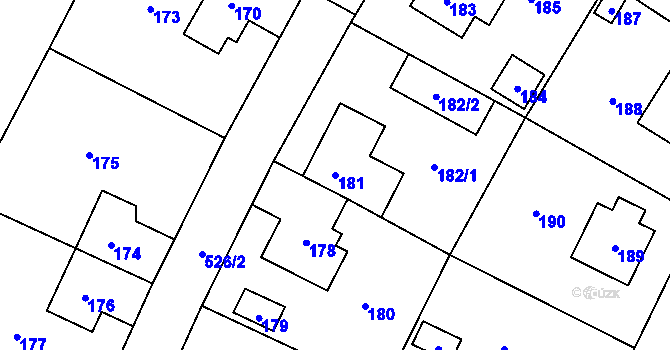 Parcela st. 181 v KÚ Chýnov, Katastrální mapa