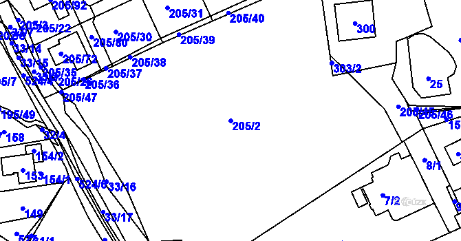 Parcela st. 205/2 v KÚ Chýnov, Katastrální mapa