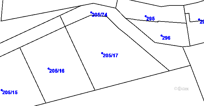 Parcela st. 205/17 v KÚ Chýnov, Katastrální mapa