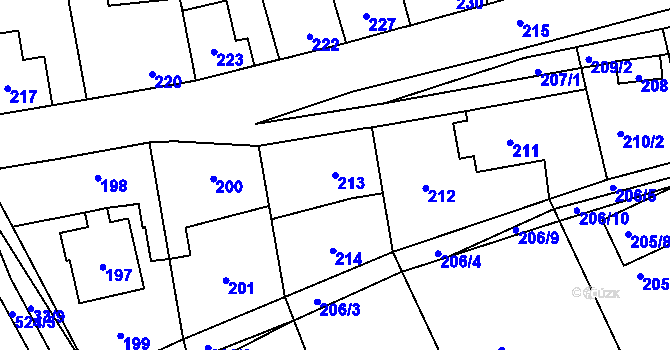 Parcela st. 213 v KÚ Chýnov, Katastrální mapa