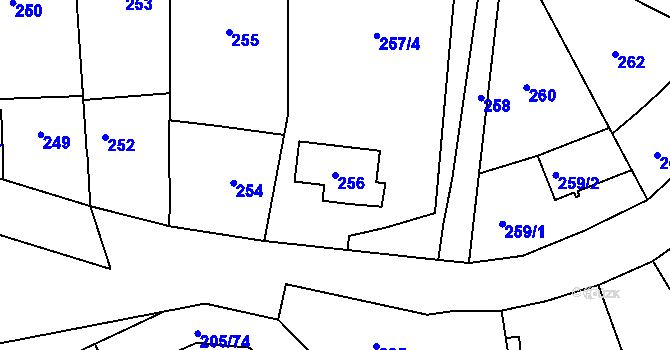 Parcela st. 256 v KÚ Chýnov, Katastrální mapa