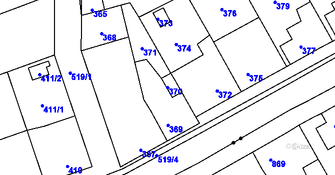 Parcela st. 370 v KÚ Chýnov, Katastrální mapa