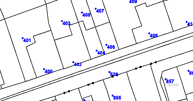 Parcela st. 404 v KÚ Chýnov, Katastrální mapa