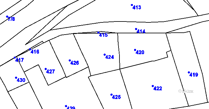 Parcela st. 424 v KÚ Chýnov, Katastrální mapa