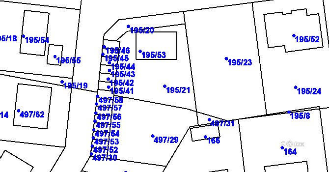 Parcela st. 195/21 v KÚ Chýnov, Katastrální mapa