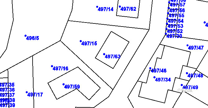 Parcela st. 497/63 v KÚ Chýnov, Katastrální mapa