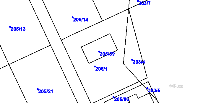 Parcela st. 205/89 v KÚ Chýnov, Katastrální mapa