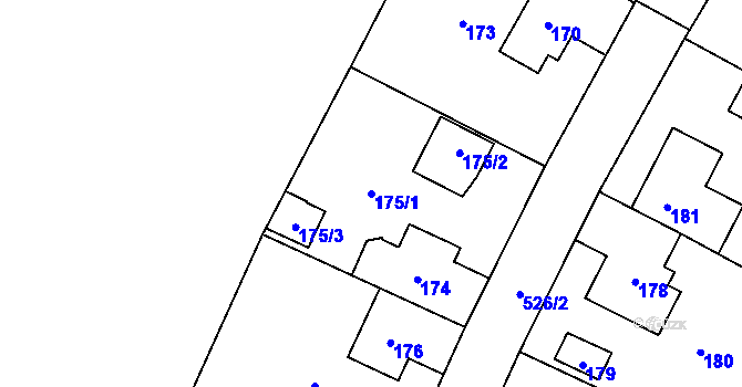 Parcela st. 175/1 v KÚ Chýnov, Katastrální mapa