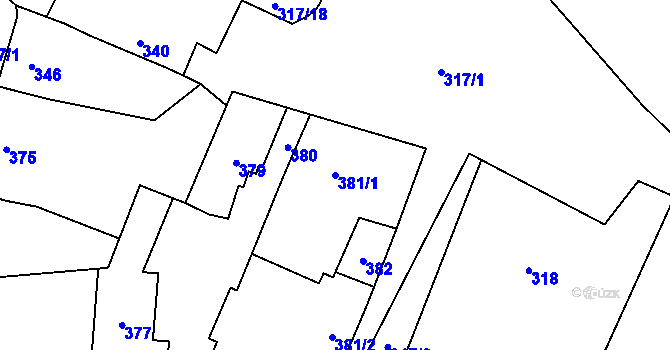 Parcela st. 381/1 v KÚ Letky, Katastrální mapa