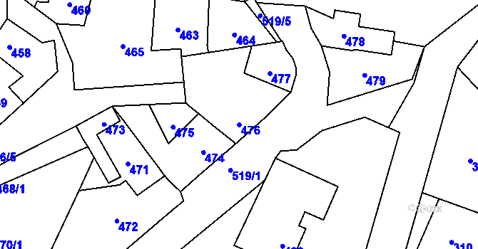 Parcela st. 476 v KÚ Letky, Katastrální mapa