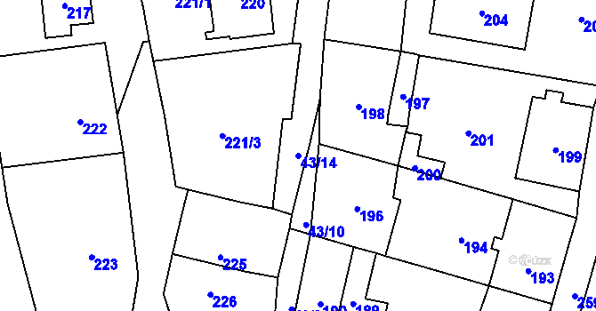 Parcela st. 43/14 v KÚ Letky, Katastrální mapa