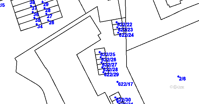 Parcela st. 622/25 v KÚ Letky, Katastrální mapa