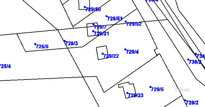Parcela st. 729/22 v KÚ Libčice nad Vltavou, Katastrální mapa