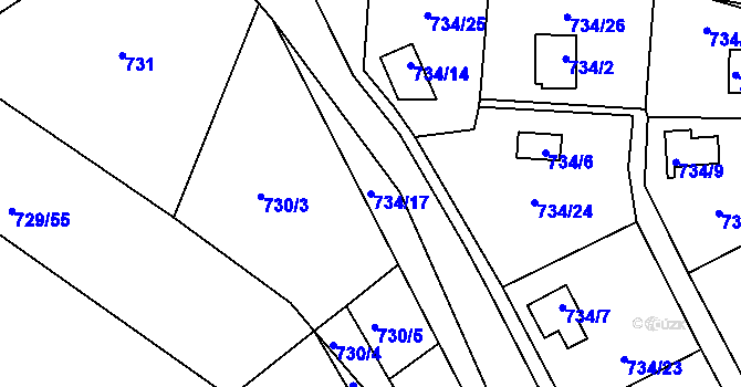 Parcela st. 734/17 v KÚ Libčice nad Vltavou, Katastrální mapa