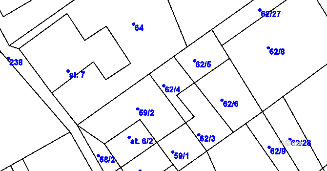 Parcela st. 62/4 v KÚ Javorníček, Katastrální mapa