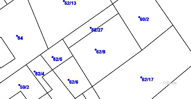 Parcela st. 62/8 v KÚ Javorníček, Katastrální mapa