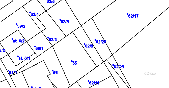 Parcela st. 62/9 v KÚ Javorníček, Katastrální mapa