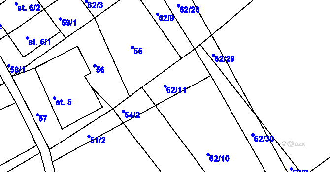 Parcela st. 62/11 v KÚ Javorníček, Katastrální mapa