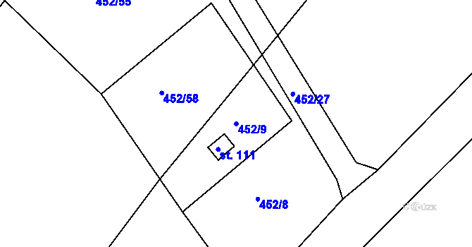 Parcela st. 452/9 v KÚ Libecina, Katastrální mapa