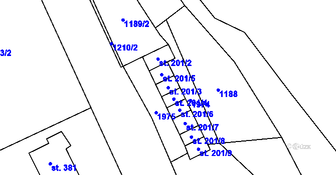 Parcela st. 201/3 v KÚ Libeč, Katastrální mapa