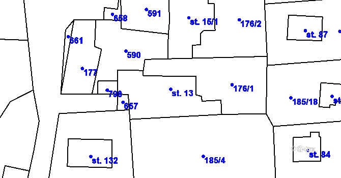 Parcela st. 13 v KÚ Ješovice, Katastrální mapa