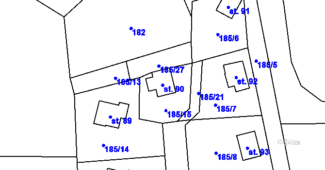 Parcela st. 90 v KÚ Ješovice, Katastrální mapa