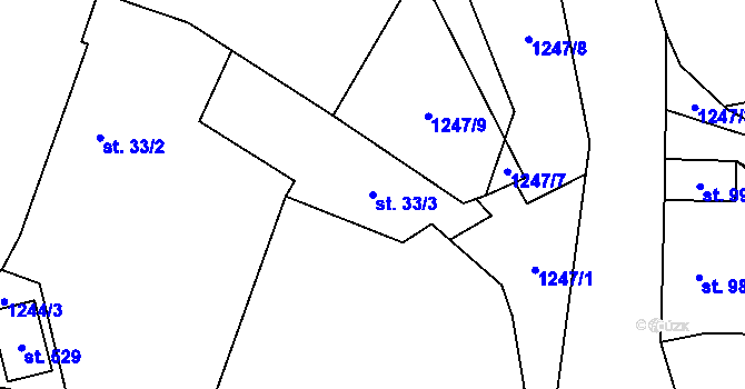 Parcela st. 33/3 v KÚ Liběchov, Katastrální mapa