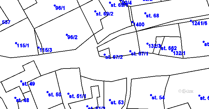 Parcela st. 67/2 v KÚ Liběchov, Katastrální mapa