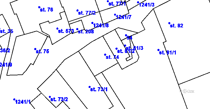 Parcela st. 74 v KÚ Liběchov, Katastrální mapa
