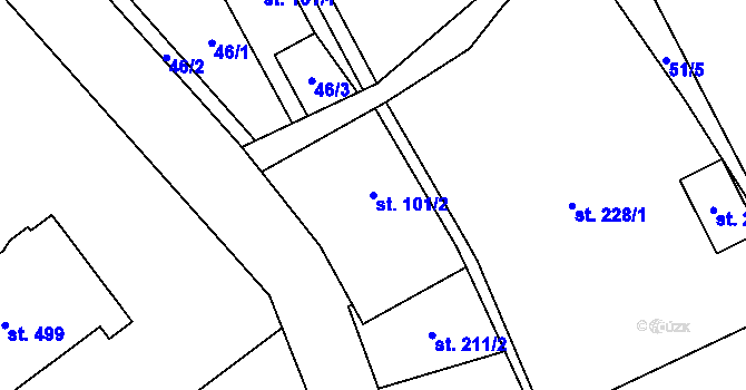 Parcela st. 101/2 v KÚ Liběchov, Katastrální mapa