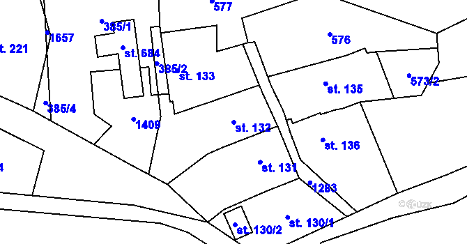 Parcela st. 132 v KÚ Liběchov, Katastrální mapa