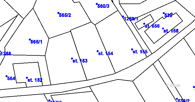 Parcela st. 154 v KÚ Liběchov, Katastrální mapa