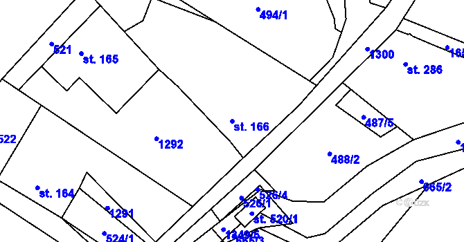 Parcela st. 166 v KÚ Liběchov, Katastrální mapa