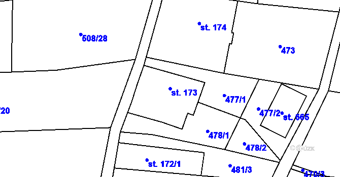 Parcela st. 173 v KÚ Liběchov, Katastrální mapa