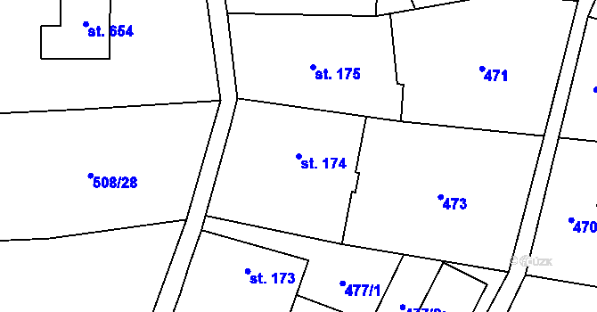 Parcela st. 174 v KÚ Liběchov, Katastrální mapa