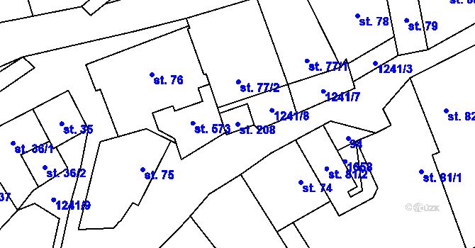 Parcela st. 208 v KÚ Liběchov, Katastrální mapa