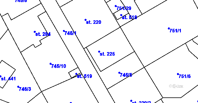 Parcela st. 225 v KÚ Liběchov, Katastrální mapa