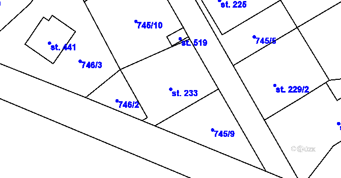 Parcela st. 233 v KÚ Liběchov, Katastrální mapa