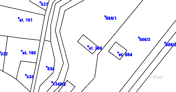 Parcela st. 288 v KÚ Liběchov, Katastrální mapa