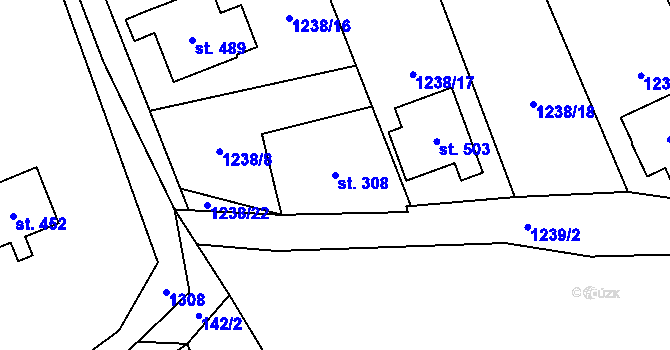 Parcela st. 308 v KÚ Liběchov, Katastrální mapa